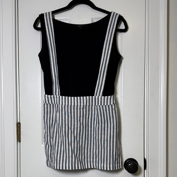 Carmar Dresses & Skirts - CARMAR Blue White Striped Overall Skirt Dress Linen Suspender Mini NWT 8